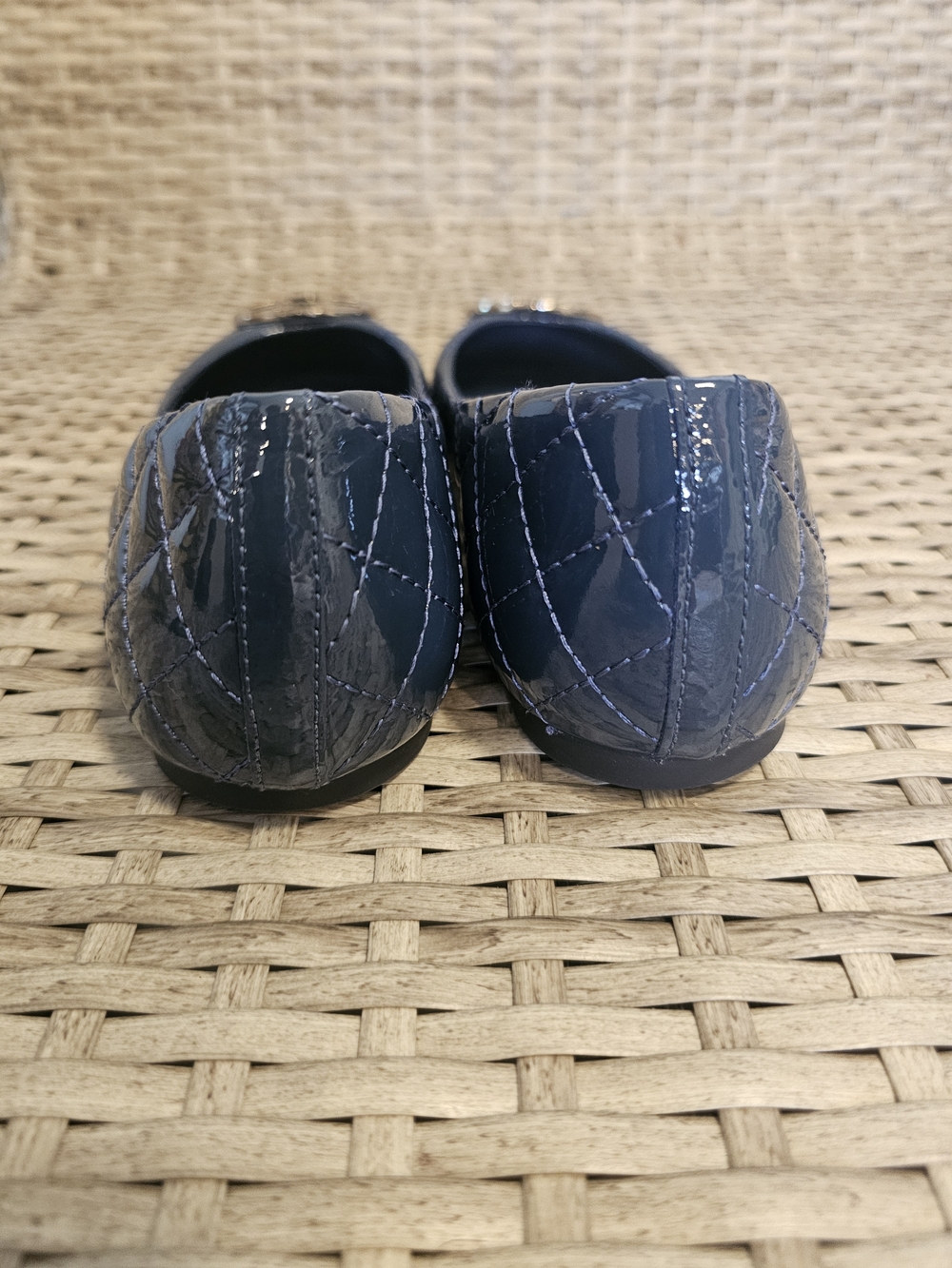 Tory Burch Navy Patent Leather Logo Ballet Flats - Picture 6 of 8